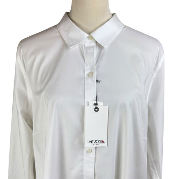 UNTUCKit NWT Bella White Button Down Long Sleeve Collared Cuffs Office Blouse - Picture 6 of 16
